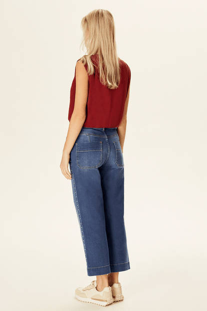 Geniş Paça Zımba Detaylı Denim Pantolon