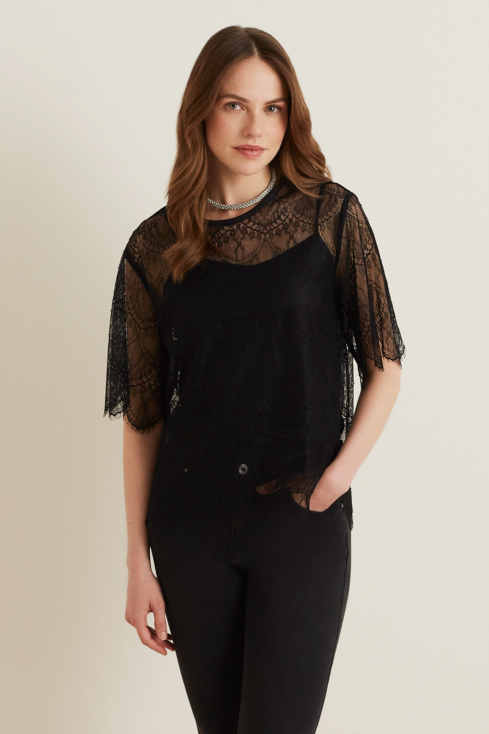 Transparan Dantel Bluz